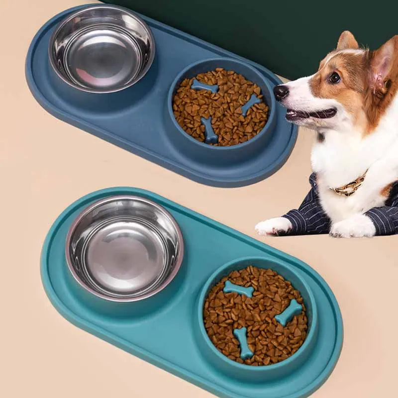 Anti-Choking Pet Feeding Bowl with Dual Stainless Steel & Silicone Design-My Little Pet
