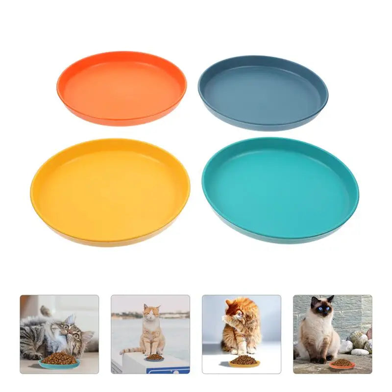 4-Piece Shallow Cat Food Bowls - Wide Pet Feeding Plates-My Little Pet