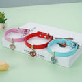 Adjustable PU Leather Pet Collar with Rhinestone Heart and Bling for Small to Medium Dogs and Cats-My Little Pet
