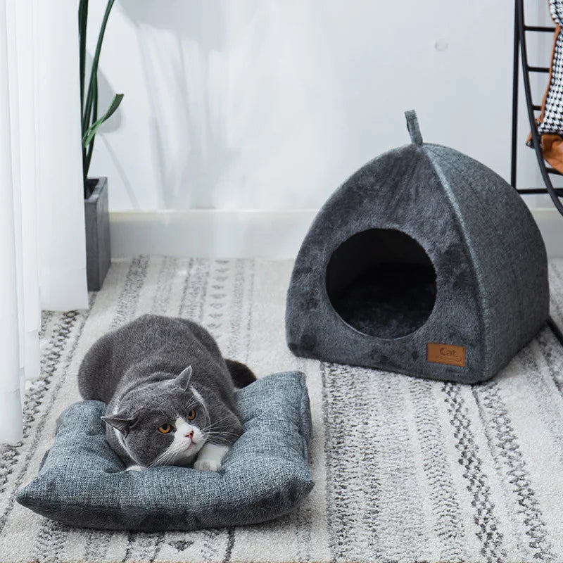 Cozy Winter Cat Bed - Plush Foldable Pet House for Cats and Small Dogs-My Little Pet