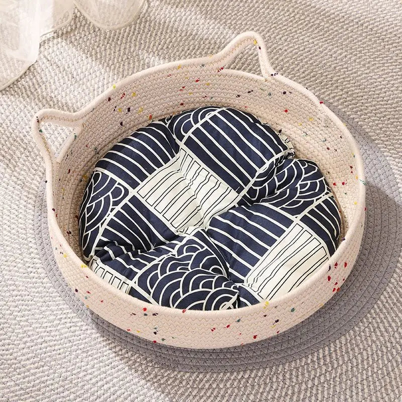Four Seasons Woven Cat Bed with Removable Cushion-My Little Pet