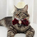Elegant Velvet Cat Collar with Pearl and Bowknot-My Little Pet