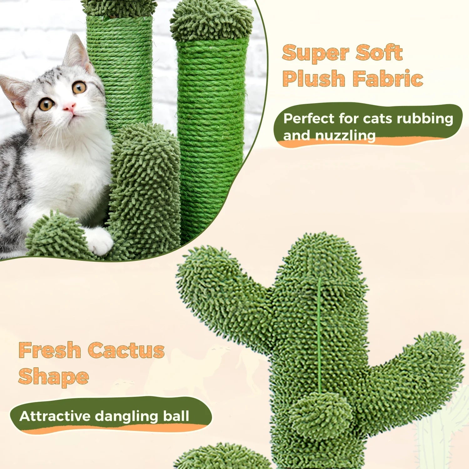 Cactus Cat Scratching Post with 3 Poles and Interactive Dangling Ball-My Little Pet