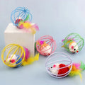 Colorful Wire Cage Cat Ball with Plush Mouse and Feathers-My Little Pet