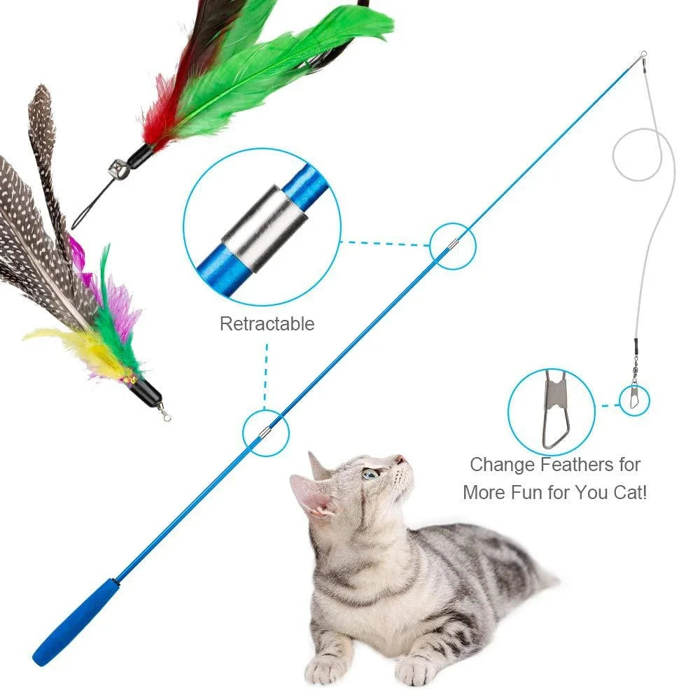 11-Piece Retractable Cat Feather Toy Set-My Little Pet