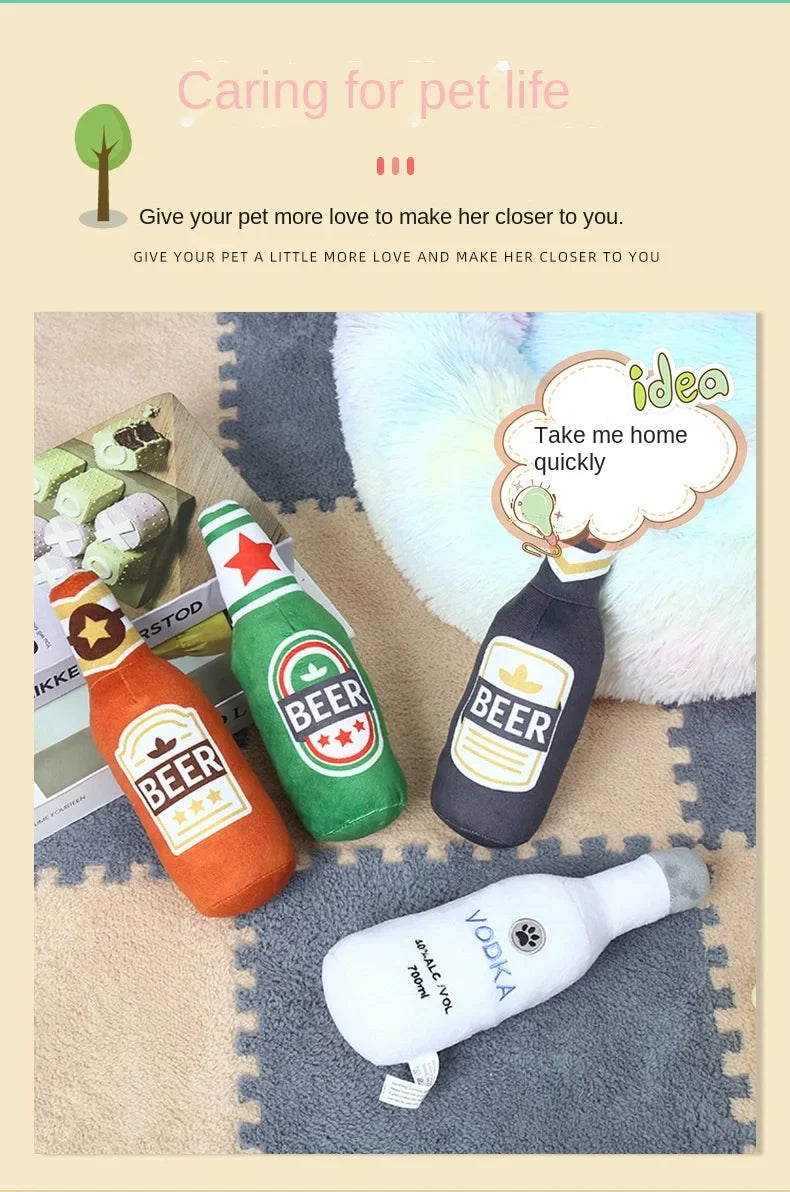 Durable Plush Dog Toy in Beer Bottle Shape - Fun and Safe Teeth Cleaning-My Little Pet