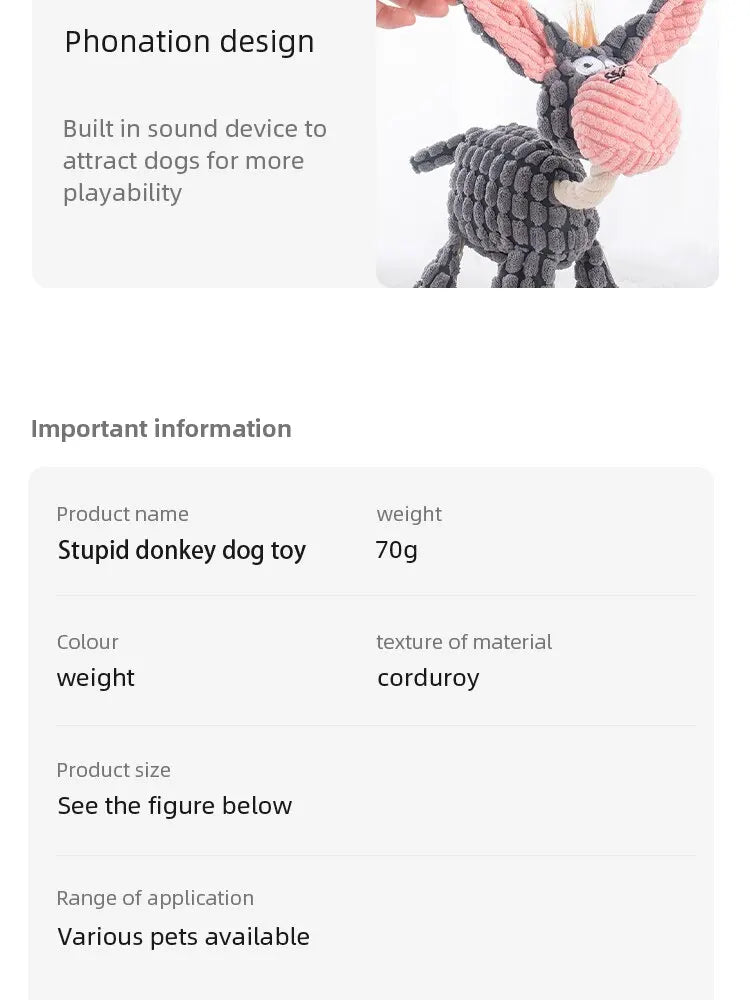 Durable Donkey-Shaped Dog Toy with Squeaker for Dental Health and Interactive Play-My Little Pet