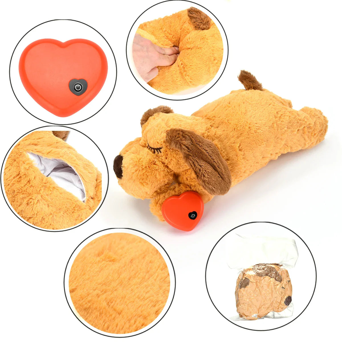 Comforting Heartbeat Plush Dog Toy for Anxiety Relief and Chew Training-My Little Pet