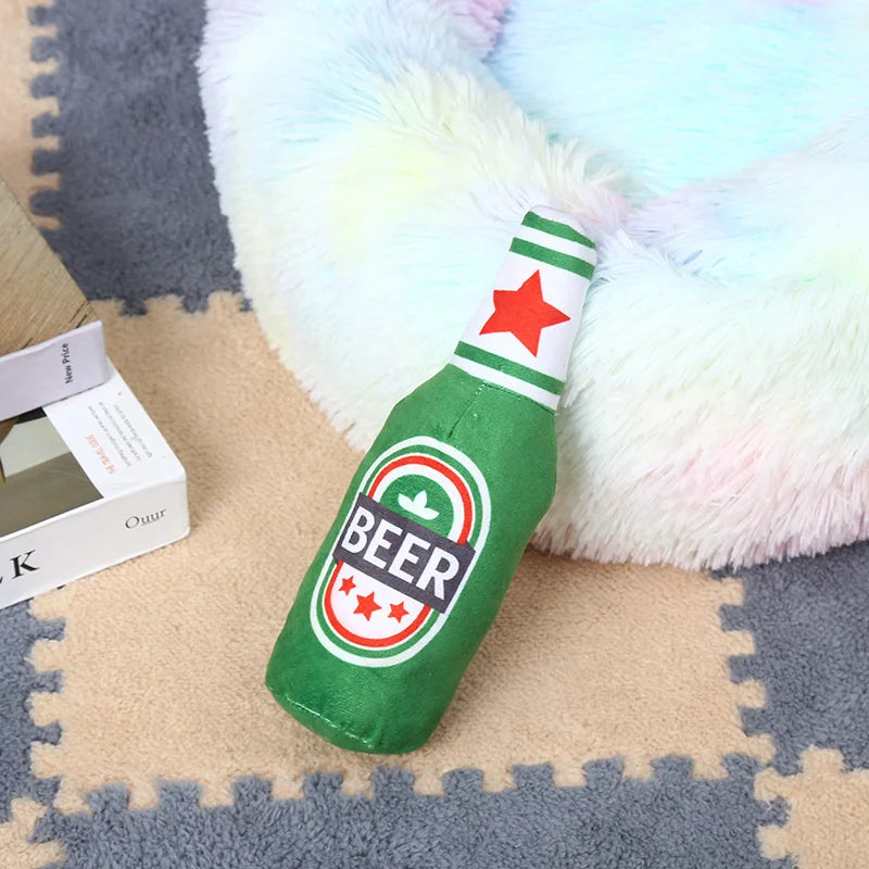 Durable Plush Dog Toy in Beer Bottle Shape - Fun and Safe Teeth Cleaning-My Little Pet