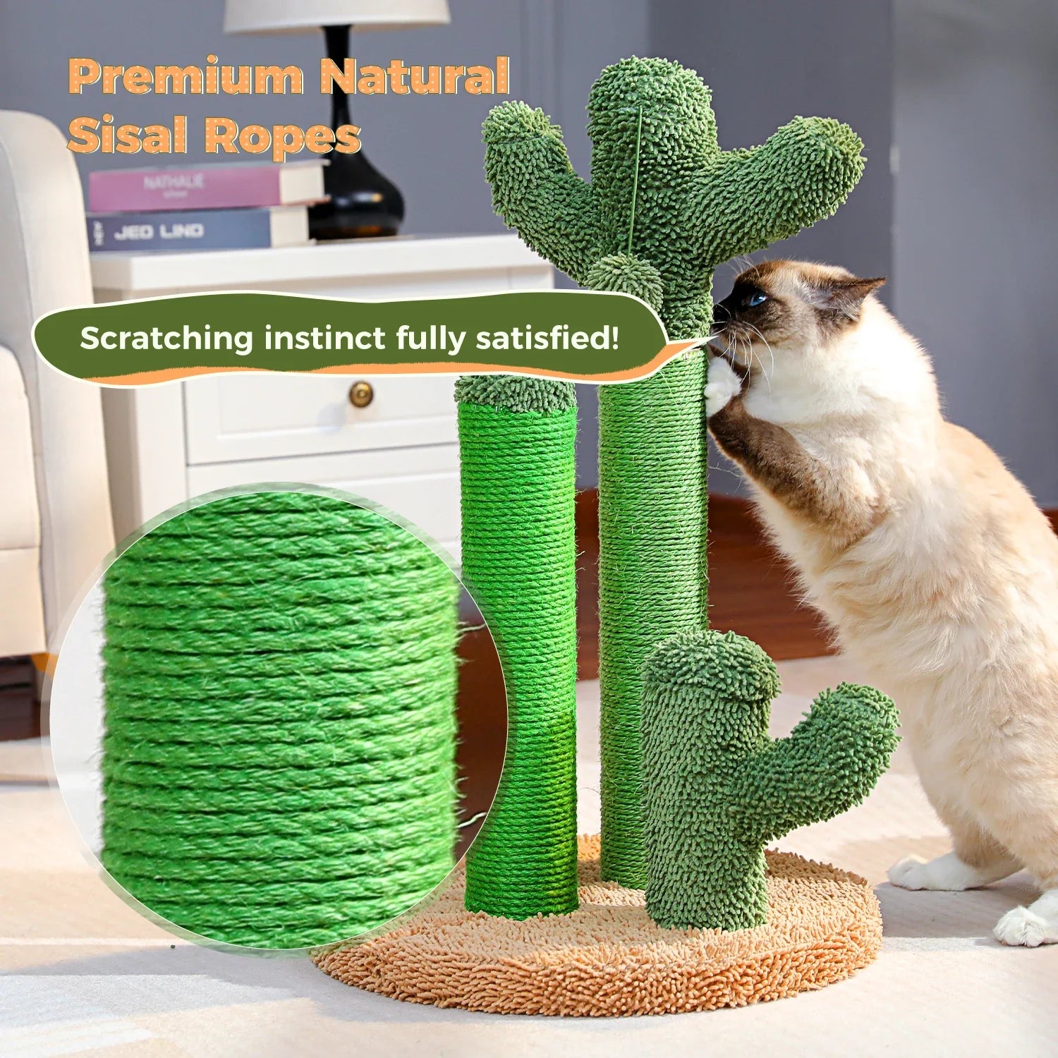 Cactus Cat Scratching Post with 3 Poles and Interactive Dangling Ball-My Little Pet