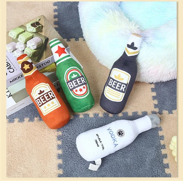 Durable Plush Dog Toy in Beer Bottle Shape - Fun and Safe Teeth Cleaning-My Little Pet