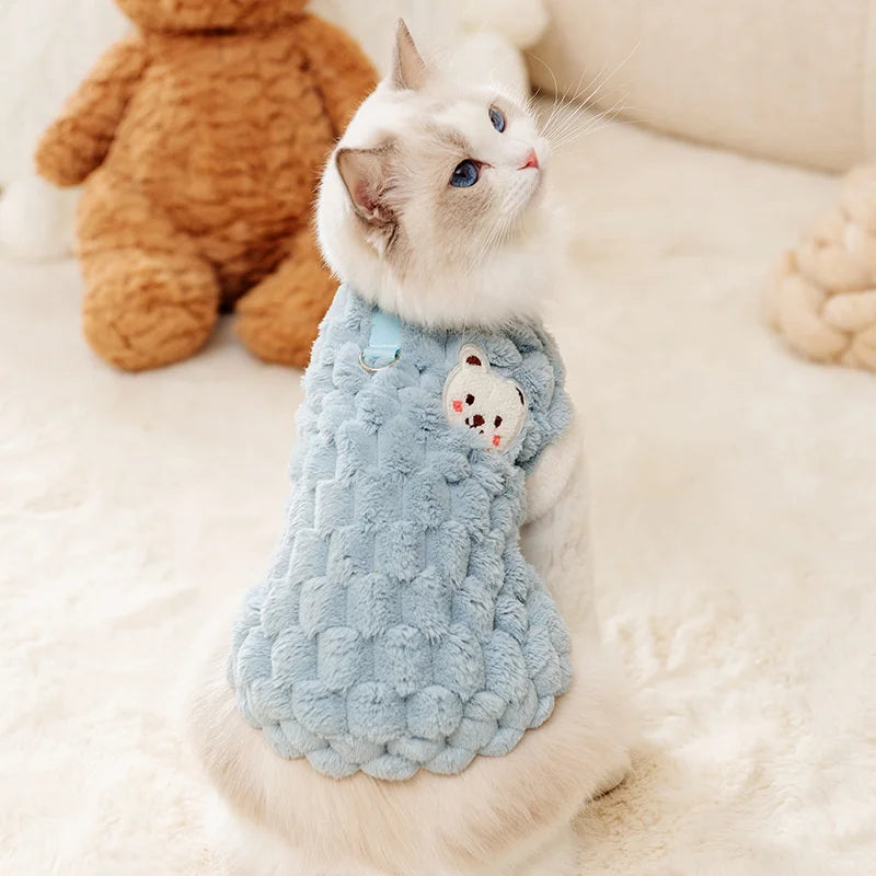 Warm Winter Pet Jacket with Cartoon Bear Design for Cats and Small Dogs-My Little Pet