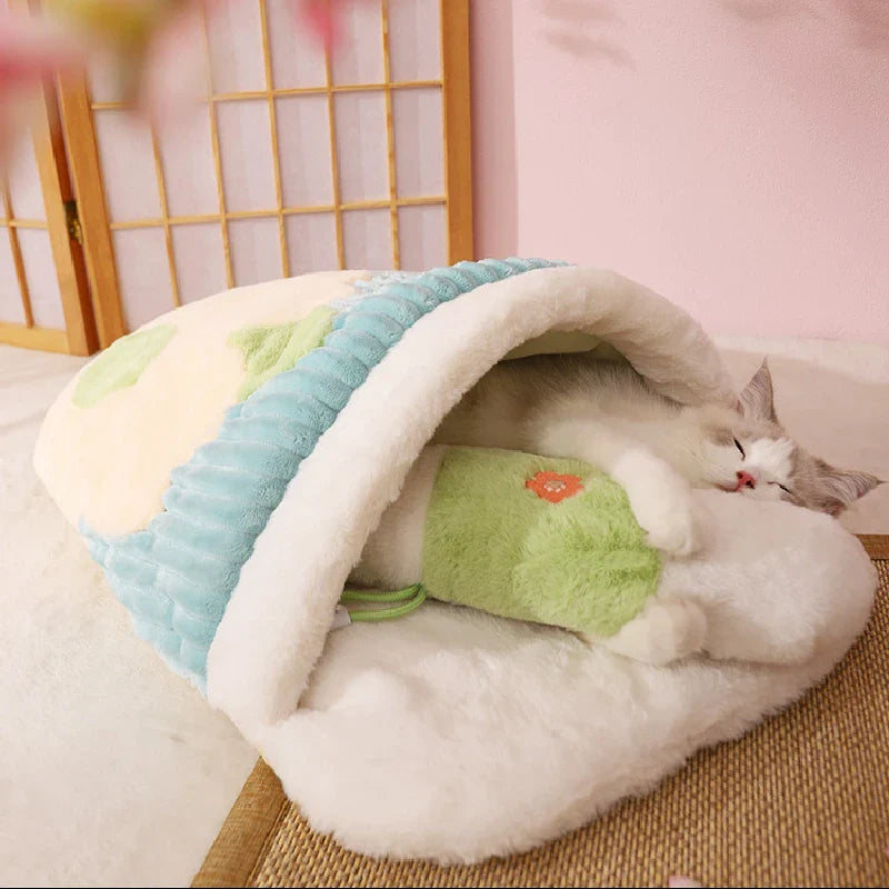 Cozy Sakura-Themed Pet Sleeping Bag with Removable Pillow-My Little Pet