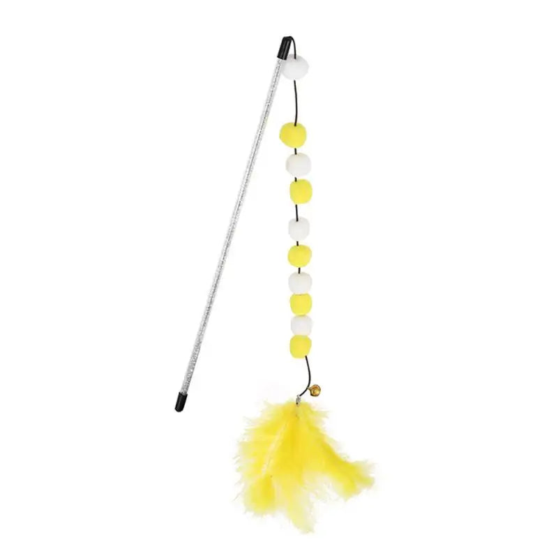 Interactive Cat Teaser Wand with Colorful Pom Poms and Bell-My Little Pet