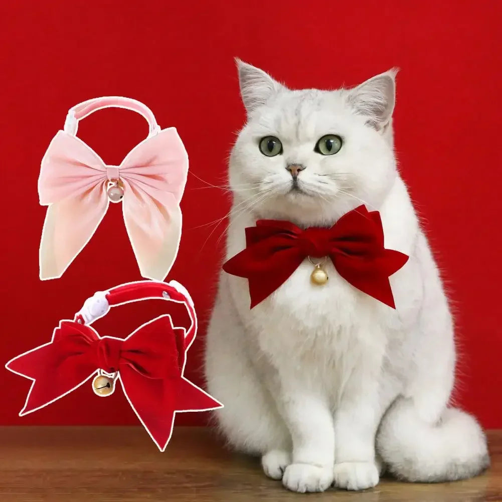 Elegant Velvet Cat Collar with Bowknot and Bell-My Little Pet