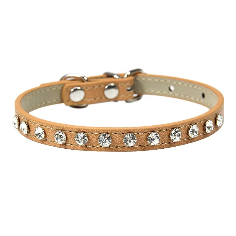 Elegant Leather Cat and Small Dog Collar with Rhinestone Accents-My Little Pet