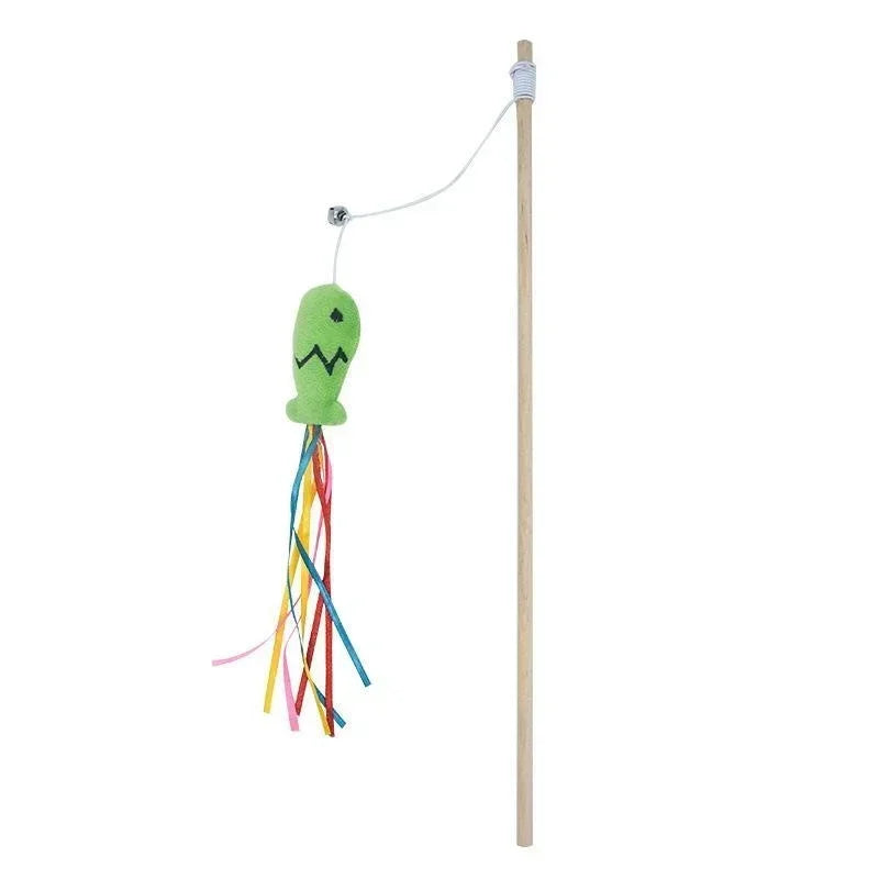 Elegant Wooden Cat Teaser Wand with Catnip and Bells-My Little Pet