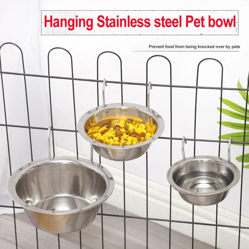 Stainless Steel Pet Bowl with Cage Hook for Dogs, Cats, and Birds-My Little Pet