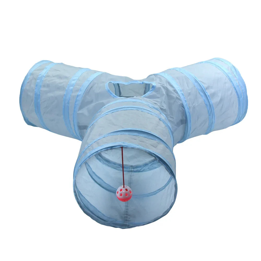 Grey Cat Toy Tunnel with Scratching and Play Features-My Little Pet