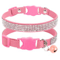 Elegant Suede Leather Cat Collar with Rhinestones and Bell-My Little Pet