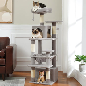 Deluxe Cat Tree Tower for Large Cats - 136cm Height with Hammocks, Condos, and Scratching Posts-My Little Pet
