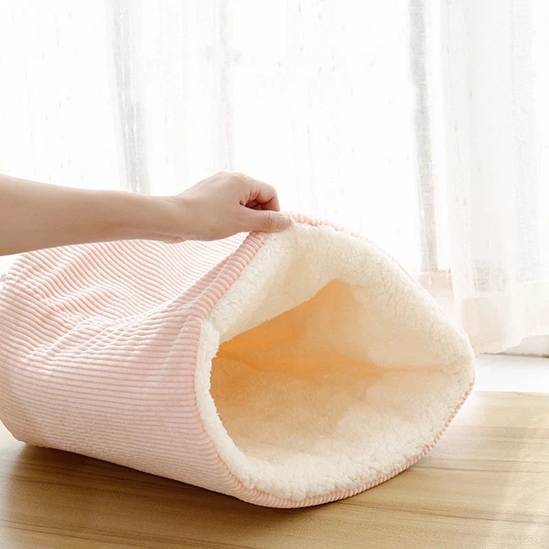 Cozy Velvet Pet Bed for Cats and Dogs - Soft Fleece Sleeping Bag in Blue and Grey-My Little Pet