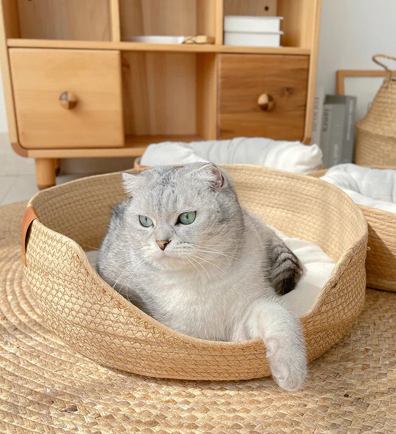 Handmade Bamboo Weaving Pet Bed for Cats-My Little Pet