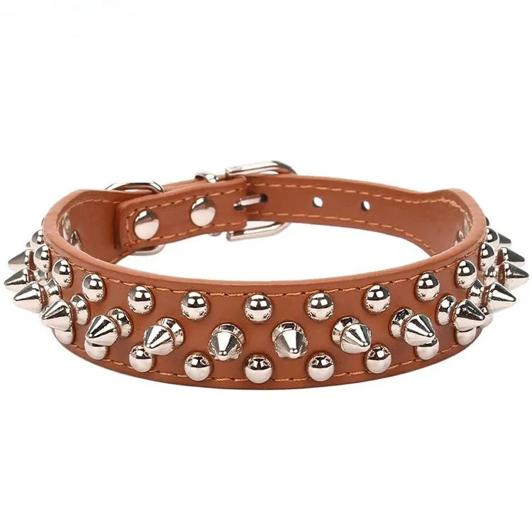 Adjustable PU Leather Spiked Dog Collar – Stylish Punk Rivet Design for Small Dogs and Cats - My Little Pet