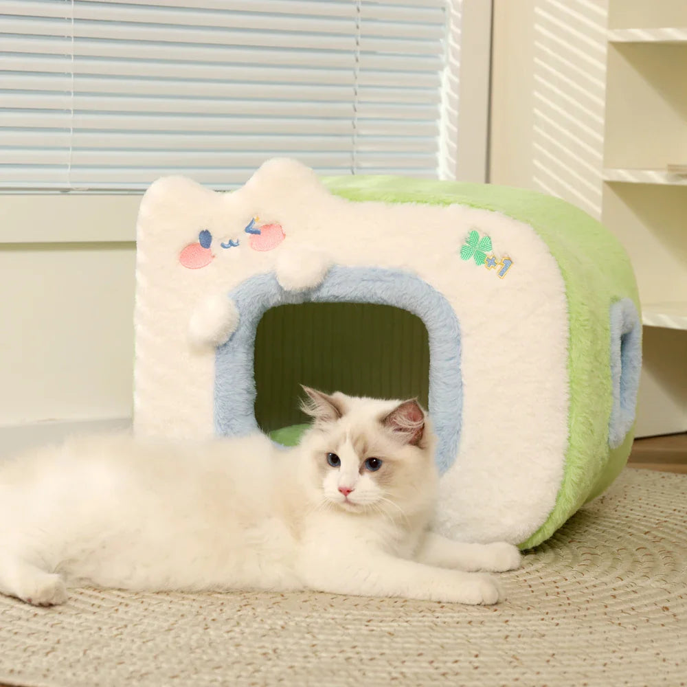 Cozy Cat Bed - Soft Velvet Pet House with Breathable Comfort Cushion-My Little Pet