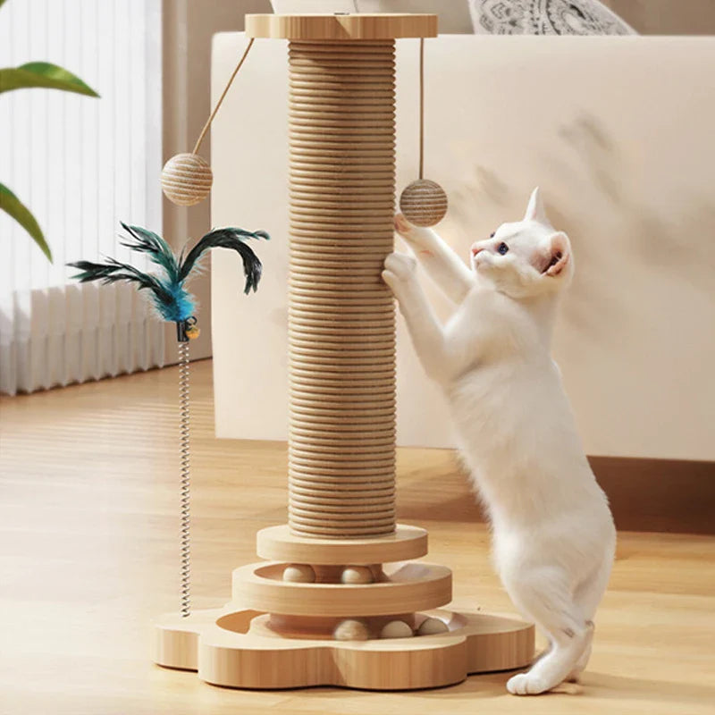 Deluxe Wooden Cat Scratching Post with Sisal and Interactive Toys-My Little Pet