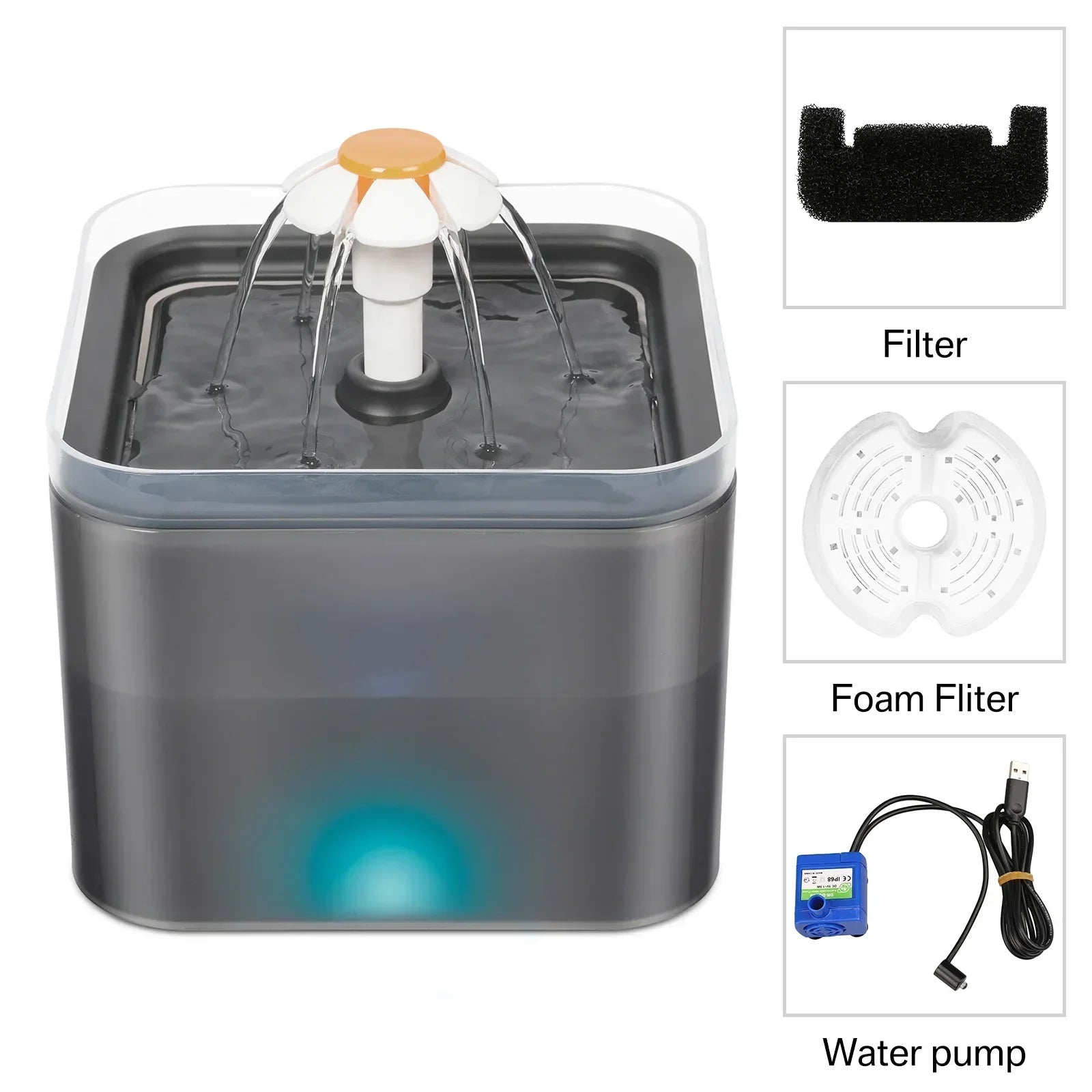 Automatic Cat Water Fountain with LED Light and 2L Capacity-My Little Pet