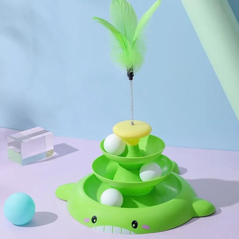 Interactive Cat Turntable Toy with Rotating Ball and Teaser Stick-My Little Pet