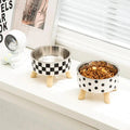 Elevated Stainless Steel Pet Bowl – Stylish Checkered Design-My Little Pet