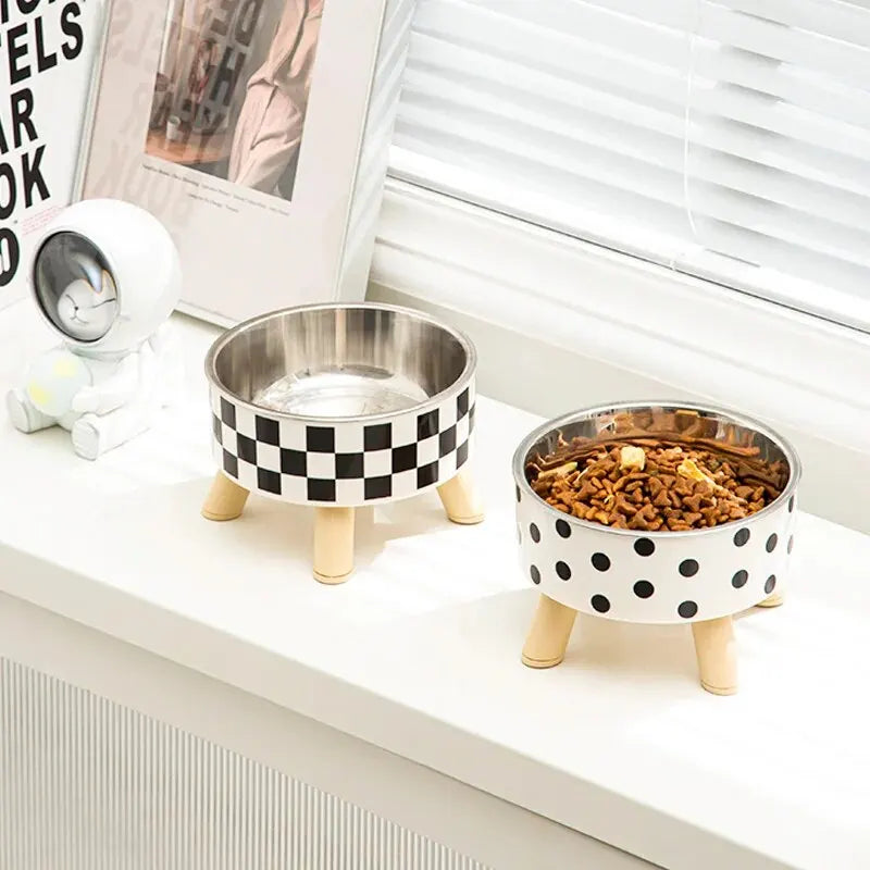 Elevated Stainless Steel Pet Bowl – Stylish Checkered Design-My Little Pet