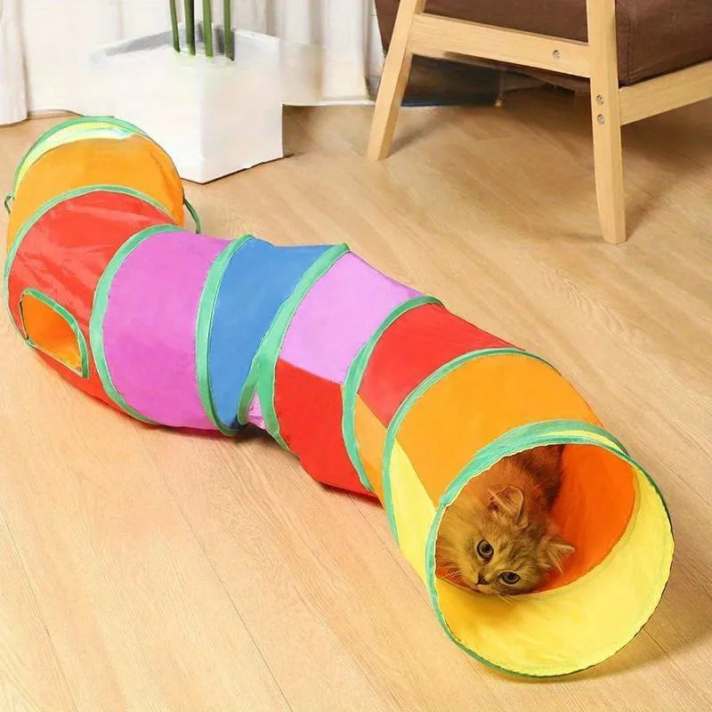Colorful Foldable Cat Tunnel with Toy - Interactive Play Tunnel for Cats-My Little Pet