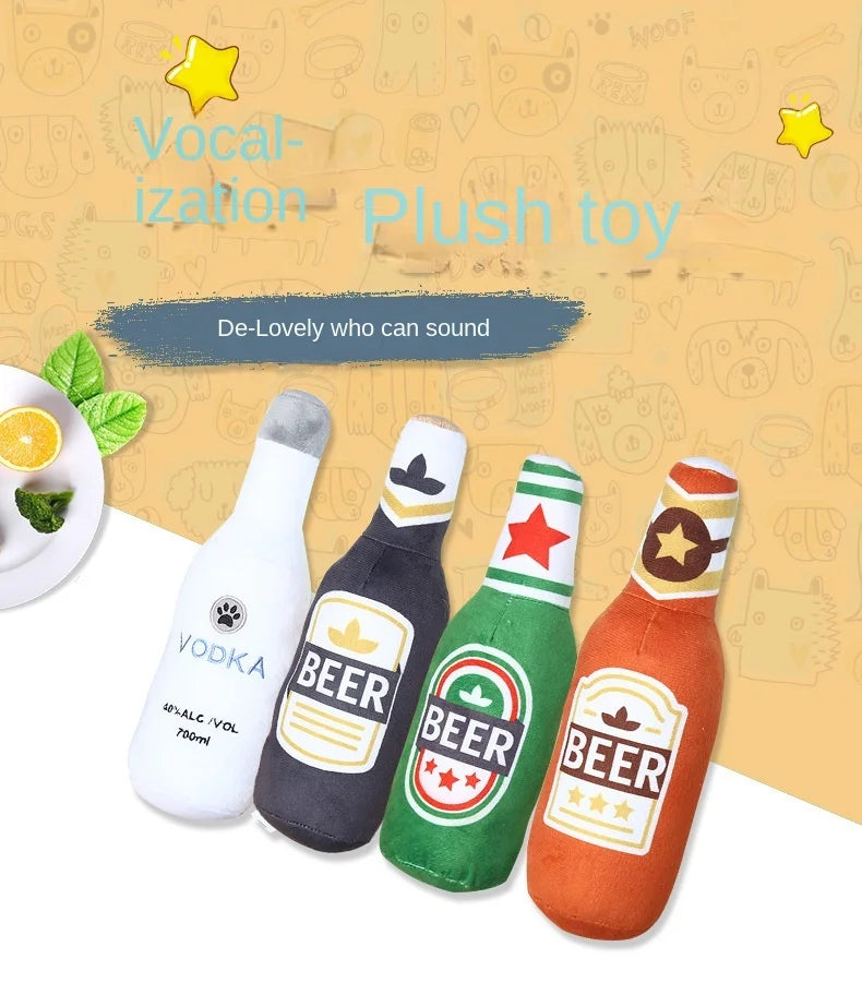 Durable Plush Dog Toy in Beer Bottle Shape - Fun and Safe Teeth Cleaning-My Little Pet