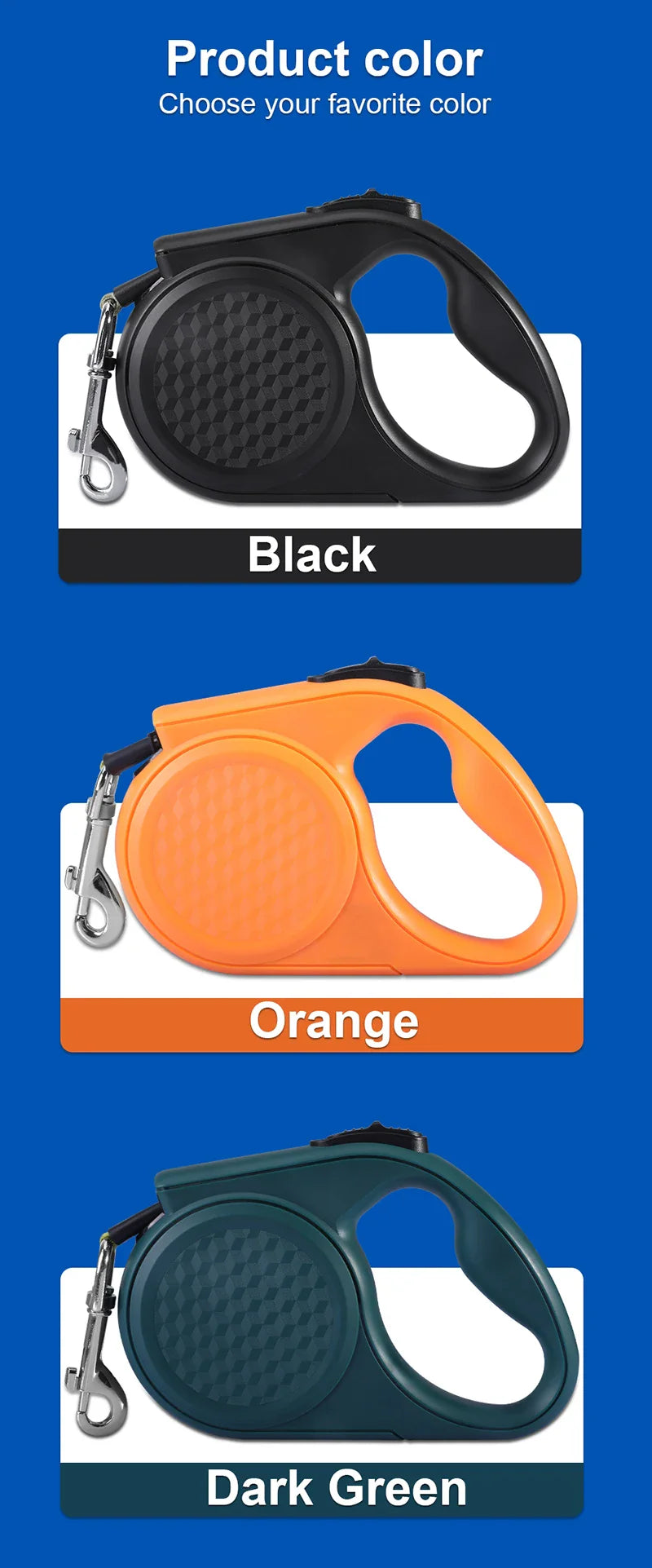 Retractable Dog Leash with Reflective Strip - 5m, for Dogs up to 20kg-My Little Pet