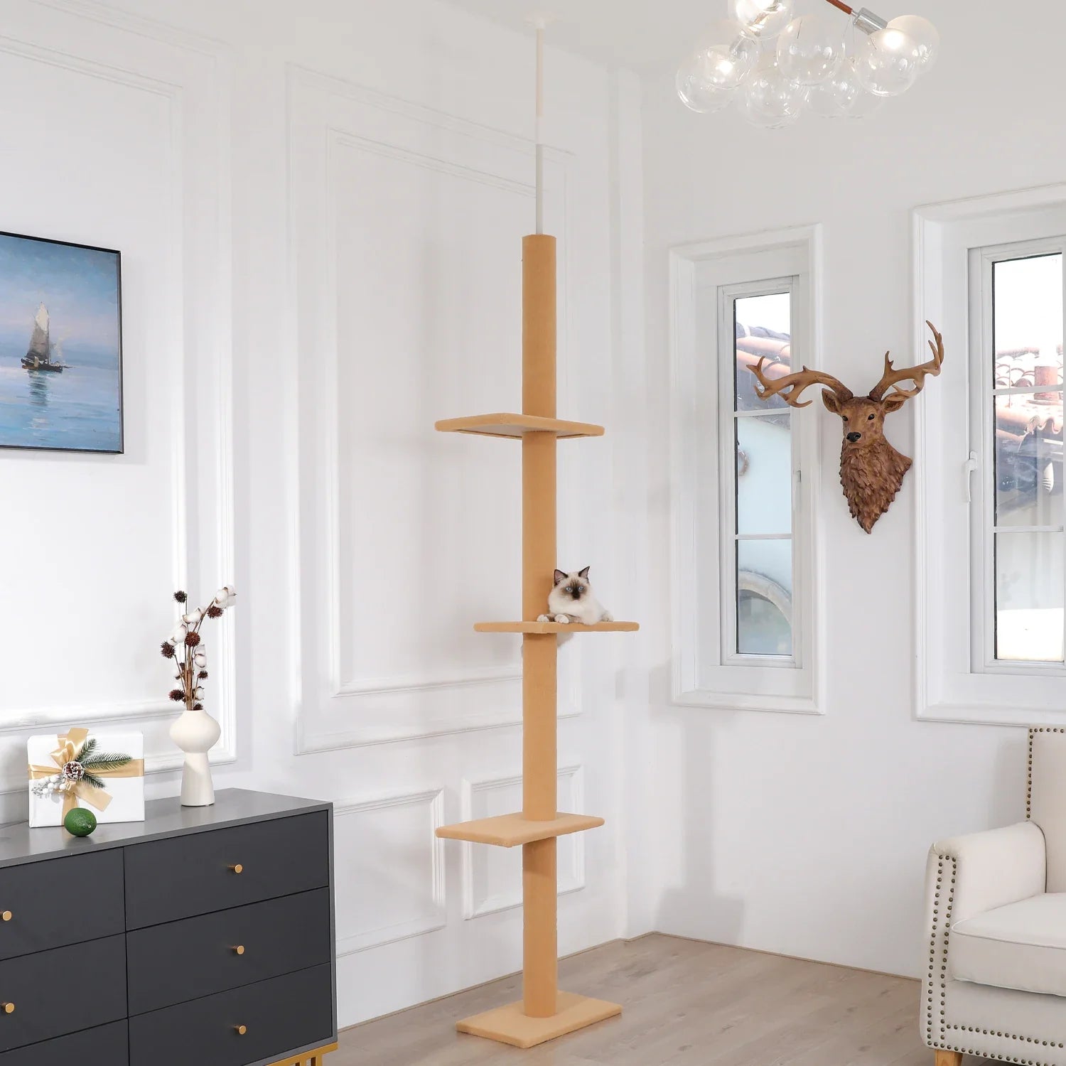 Adjustable Height Floor-to-Ceiling Cat Tree - Scratching Posts & Cat Tower-My Little Pet