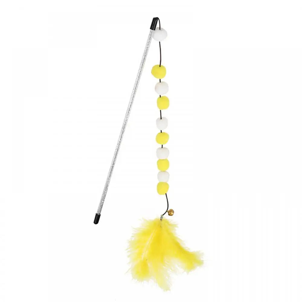 Interactive Cat Teaser Wand with Colorful Pom Poms and Bell-My Little Pet