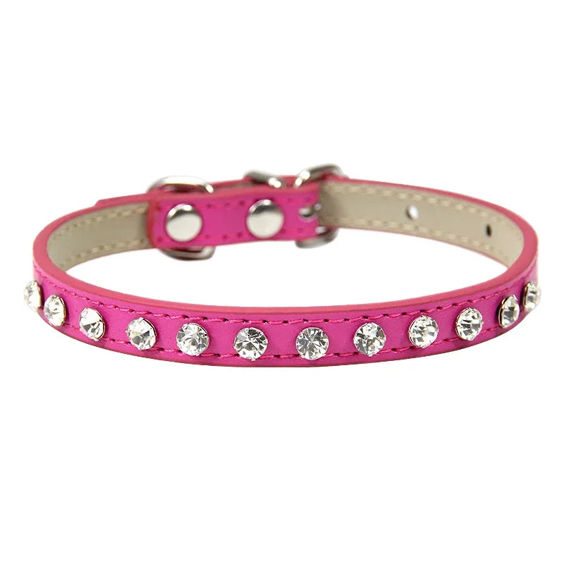 Elegant Leather Cat and Small Dog Collar with Rhinestone Accents-My Little Pet