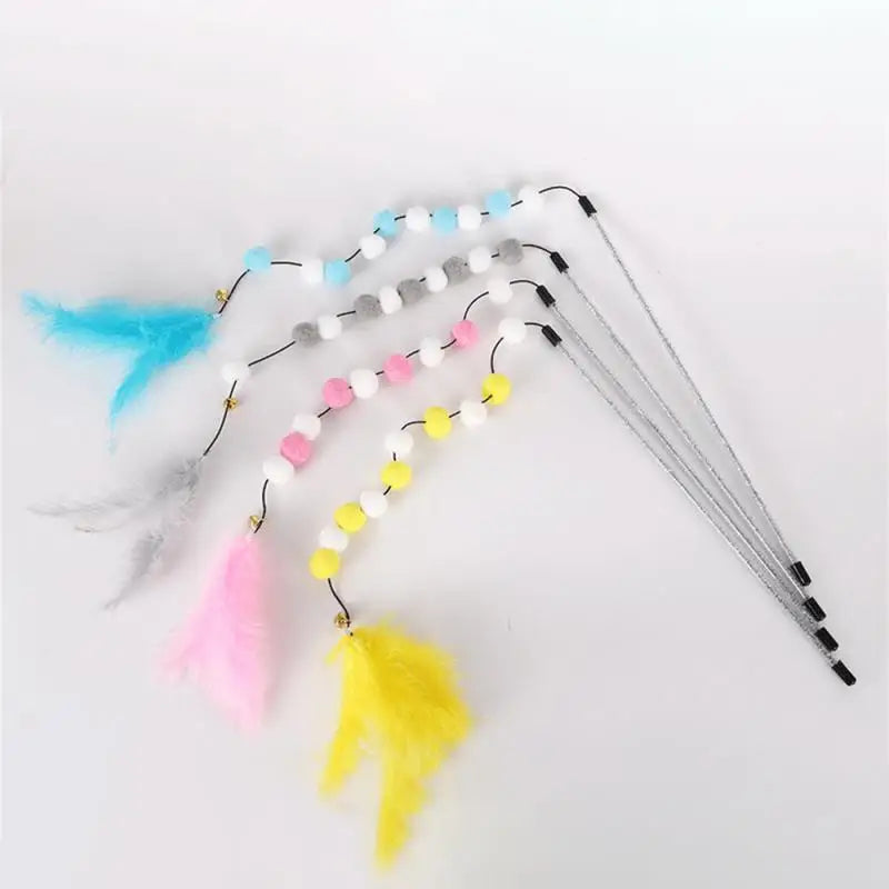 Interactive Cat Teaser Wand with Colorful Pom Poms and Bell-My Little Pet