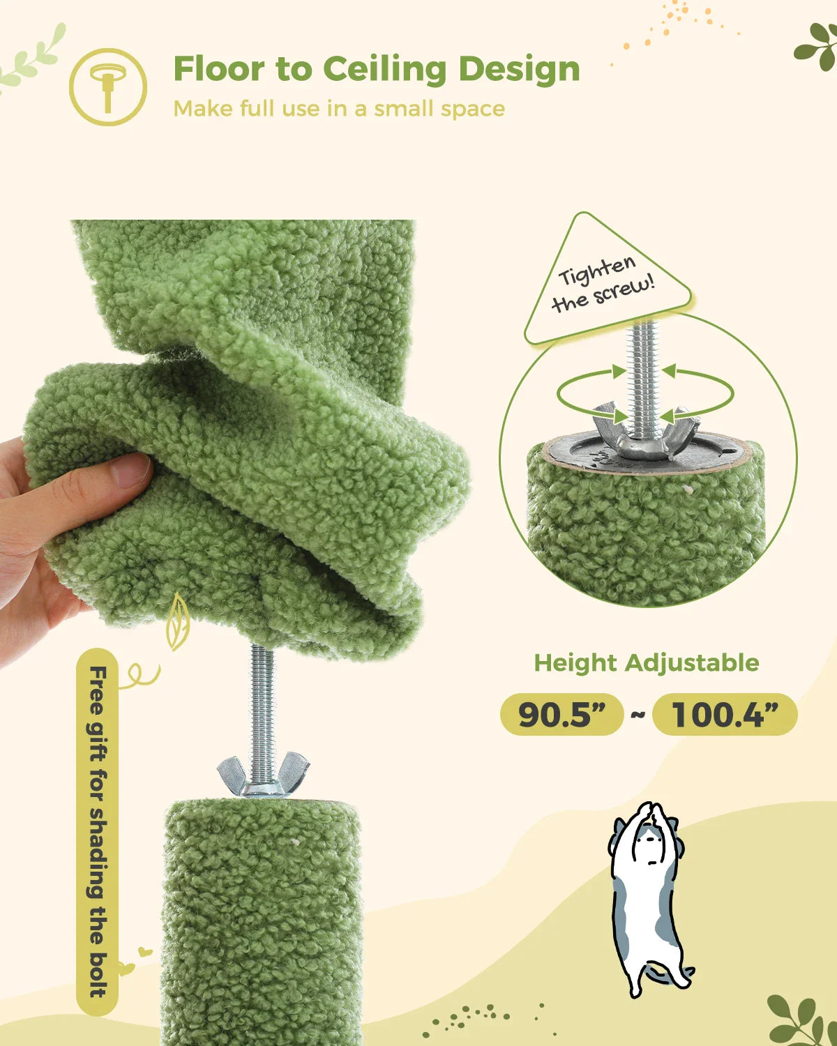 Adjustable Floor-to-Ceiling Cactus Cat Tree - Tall Activity Tower with Condo & Hammocks-My Little Pet