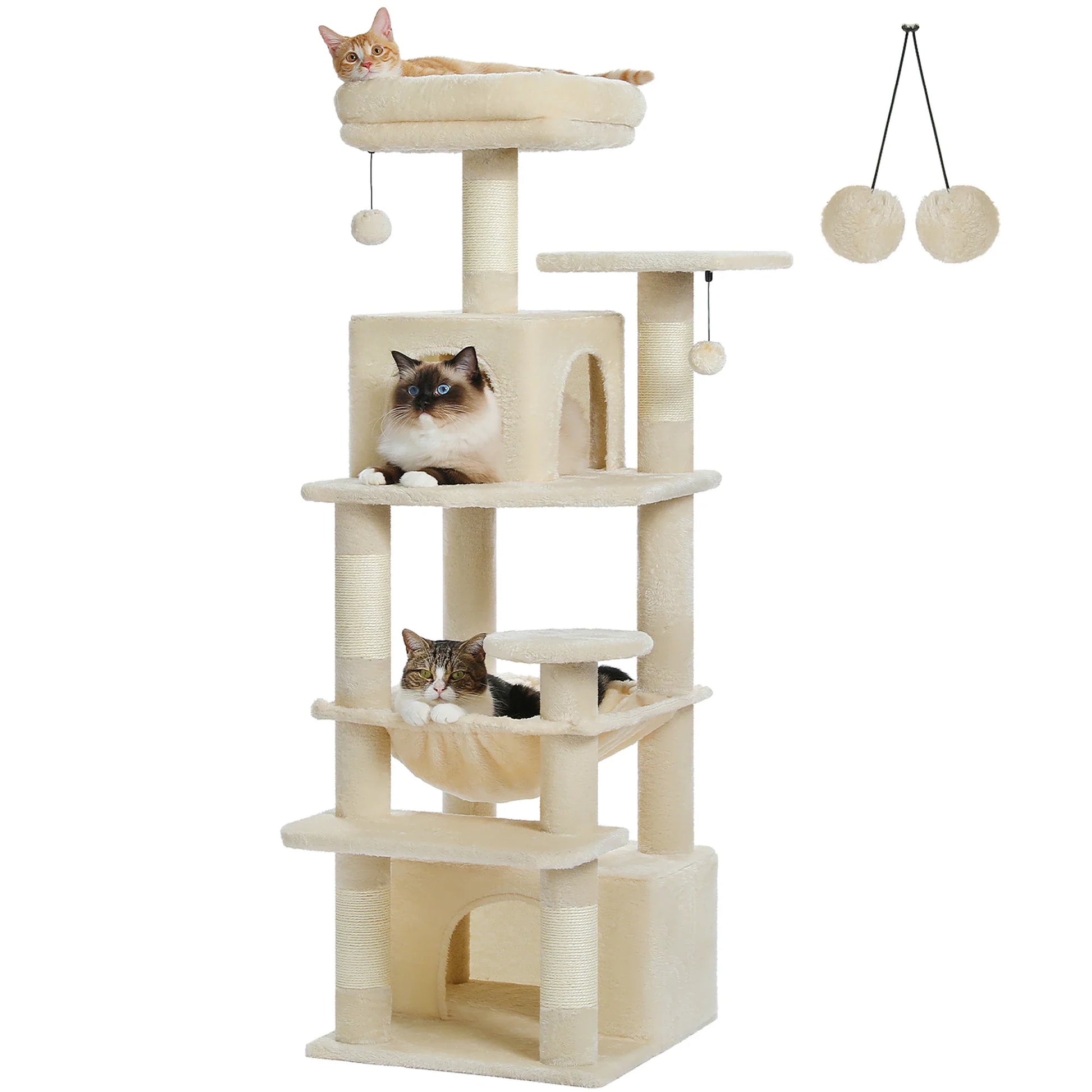 Deluxe Cat Tree Tower for Large Cats - 136cm Height with Hammocks, Condos, and Scratching Posts-My Little Pet