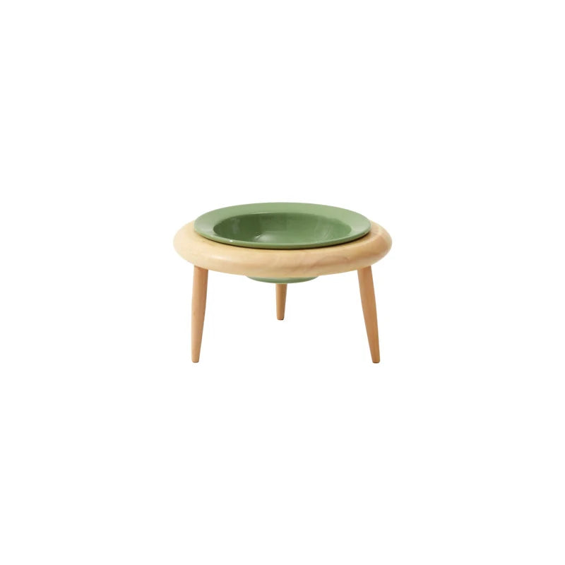 Elevated Double Ceramic Pet Bowls with Wooden Stand-My Little Pet
