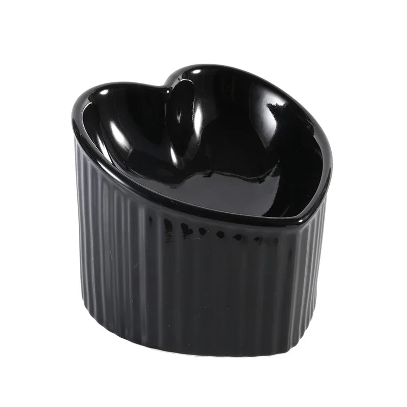 Heart-Shaped Tilted Ceramic Elevated Cat Bowl – Anti-Slip Handmade Pet Feeder-My Little Pet