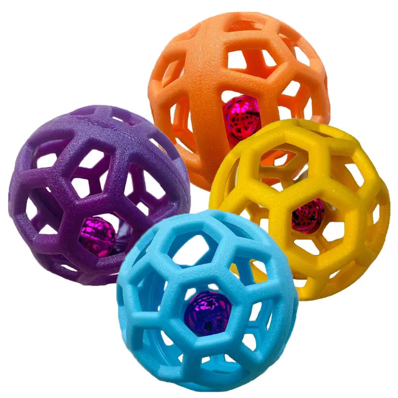 Geometric Rubber Chew Ball with Bell for Dogs - Interactive and Teeth Cleaning Toy-My Little Pet