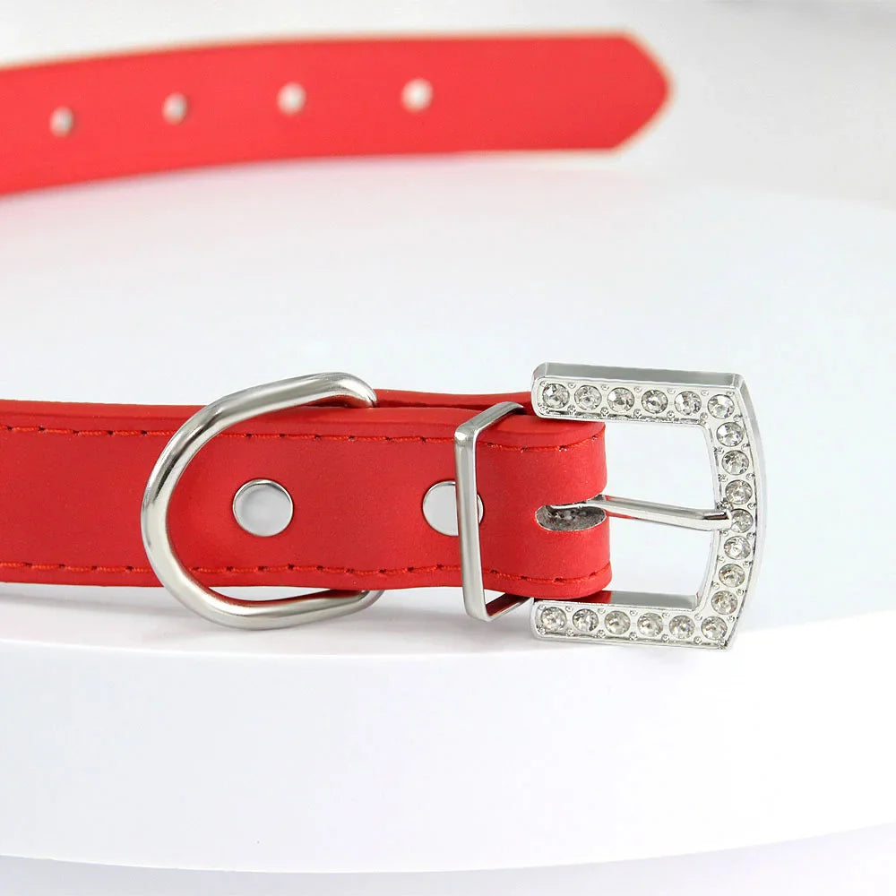 Elegant Rhinestone Leather Pet Collar-My Little Pet