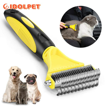 Dual-Sided Pet Grooming Brush for Dogs and Cats - Stainless Steel Undercoat Rake for Dematting and Detangling-My Little Pet