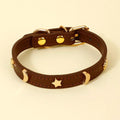 Elegant Black Leather Cat Collar with Gold Star and Moon Rivets-My Little Pet