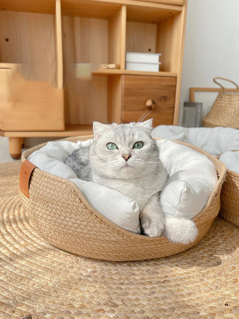 Handmade Bamboo Weaving Pet Bed for Cats-My Little Pet